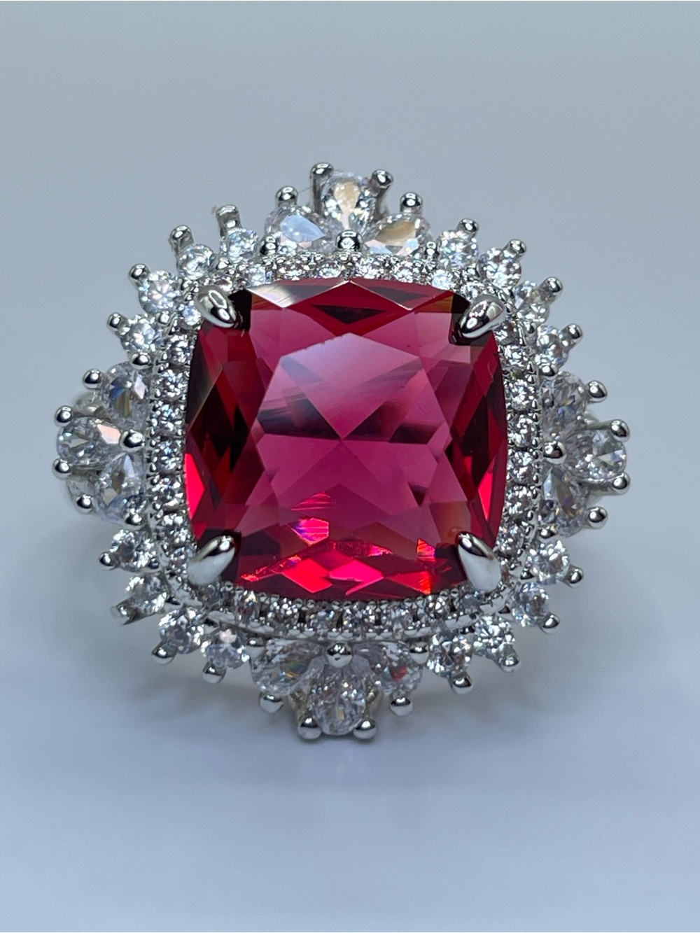 Swarovski Crystal Elements Red Crystal Halo Art Deco Bold Statement Ring Sz 9